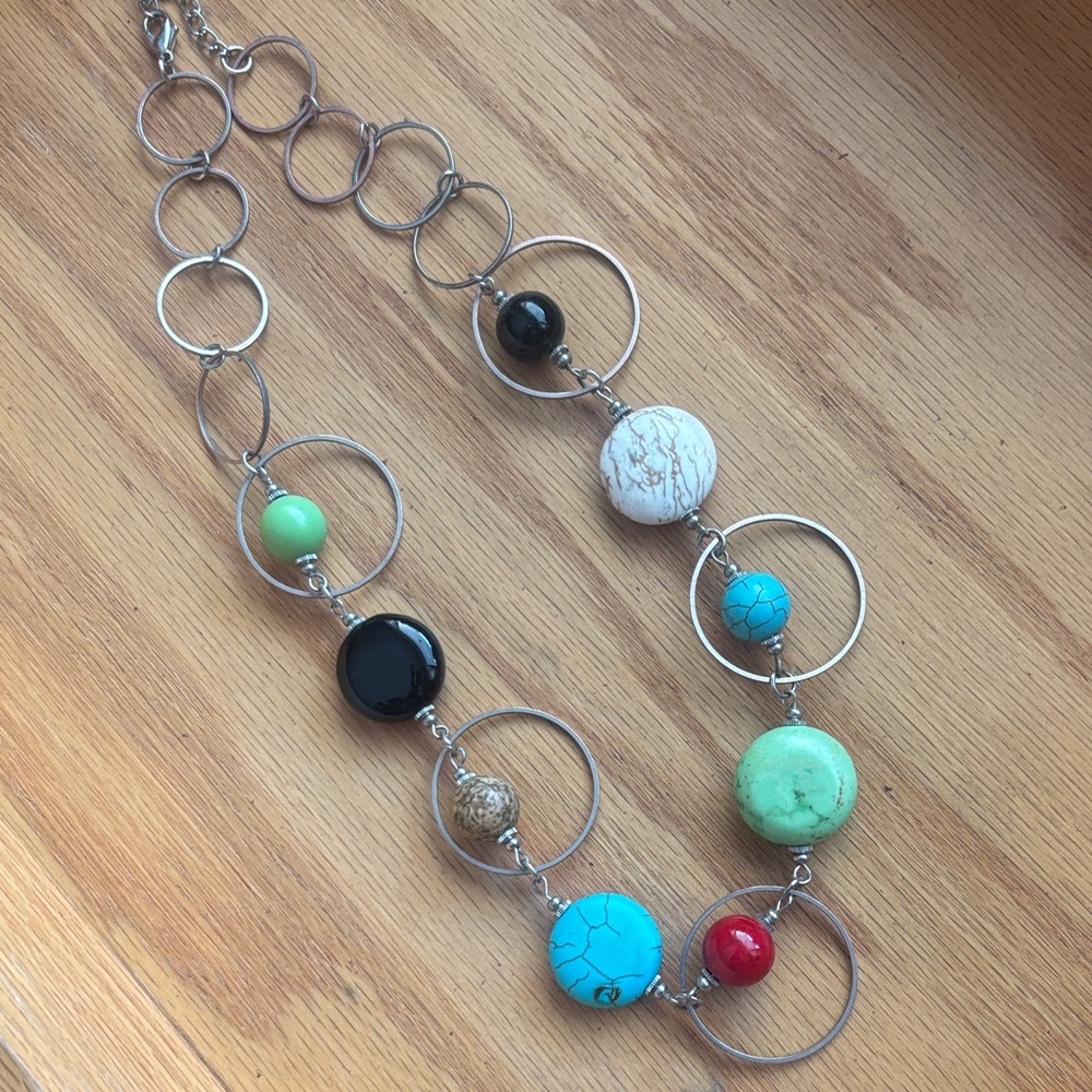 Chic Silver and Multicolor real Stone Beaded circle Necklace
